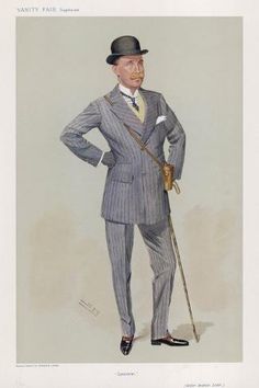 a drawing of a man in a suit and hat with a cane, wearing a top hat