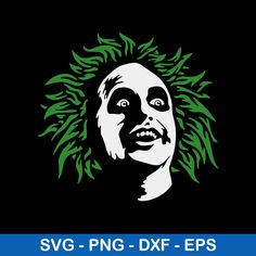 an image of a woman with green leaves on her head and the words svg - png - dxf - eps