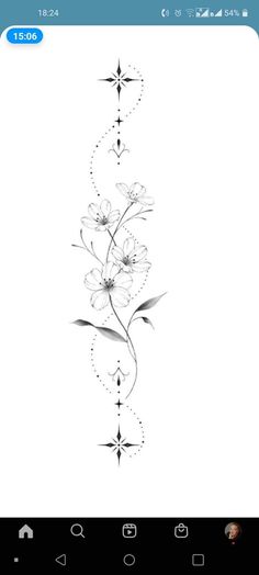 a black and white drawing of flowers on a phone screen, with the text'i love