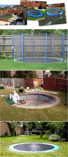 an in ground trampoline is being used to build a backyard trampoline