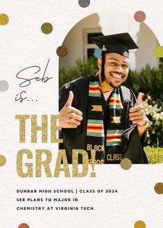 a graduation photo with confetti around it and the words, the grad