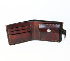 BROWN LEATHER WALLET. The leather is cut, punched, stitched and dyed, all by hand. Material: leather. Color: brown. Size: length 11cm width 9cm There are 3 card slots inside If you have any questions please write. Brown Leather Wallet, Brown Wallet, Leather Crafts, Men's Wallet, Credit Card Wallet, Leather Gifts, Custom Leather, Leather Items, Gift For Men