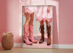 You can adorn your living room, bedroom or dorm with this trendy cowgirl poster and give your home a western spirit. This preppy wall print consists of a vintage design of two cowgirls and their boots and could be a unique gift for your beloved ones to embellish their walls with the bright Vintage and Modern poster with feminist vibes. Printable artwork is an easy way and great project to personalize your home and workplace. 🌺PLEASE NOTE  This listing does not include a physical item. You can p Coastal Cowgirl Painting, Pink Western Aesthetic, Cowboy Boots Poster, Pink Cowgirl Aesthetic, Cowgirl Room, Pink Cowgirl Boots, Cowgirl Aesthetic, Pink Cowgirl, Western Girl