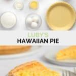 there are many different types of food on the table with words above it that read lubby's hawaiian pie