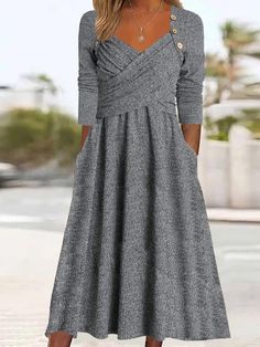 Shop Affordable Women Casual Dress On Justfashionnow.com.  Style This Versatile  Plain Maxi Dress With Your Favorite Necklace For A Perfect Look.  Ideal For  Daily Event, Dress This Sweetheart Neckline A-Line Dress With A Pair Of Matching Shoes and A Bag For Your Upcoming Plan. Sweetheart Neckline Dress, Grey Midi Dress, Cotton Blends Dress, Dress With Tie, Green Midi Dress, Dress Plus Size, Types Of Dresses, Amelie, Gray Dress