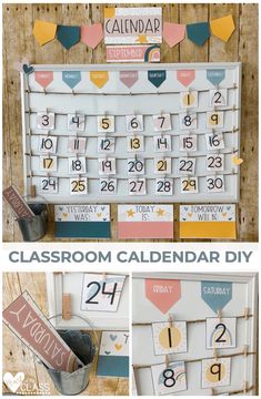 the classroom calendar diy is hanging on a wall