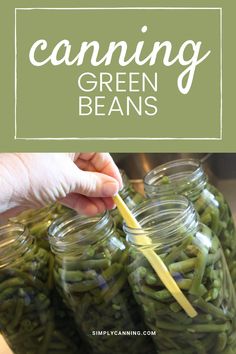 canning green beans in mason jars with text overlay that says canning green beans on it