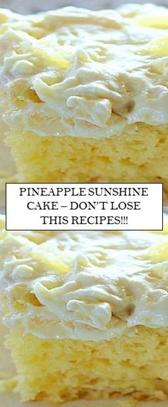 Pineapple Sunshine Cake Recipe, Pineapple Sunshine Cake, Pineapple Cake Recipe, Pineapple Dessert Recipes, Sunshine Cake, Pineapple Desserts, Pineapple Recipes, Yellow Cake, Cake Mix Recipes