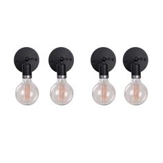 three light fixtures with glass globes and black metal fittings on the sides, one is