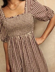 Gingham Midi Dress, Brown Gingham, Fearne Cotton, Midaxi Dress, Red Gingham, Gingham Dress, Dress Shapes, Gingham Check, Mid Length Dresses