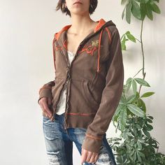 Vintage Y2K 00's 2000's Brown & Orange Double Zip Up Hoodie | Archive Cyber Fairy Style | Size M/L condition: 9/10 size: M/L model is size UK8/EU36/S and is 173 cm tall (5.7ft) the item is preloved/vintage so some signs of natural wear and age might appear we ship from Poland! Y2k Hooded Sweatshirt For Fall, Y2k Cotton Outerwear For Fall, Y2k Fitted Long Sleeve Hoodie, Fitted Y2k Long Sleeve Hoodie, Fitted Y2k Long-sleeved Hoodie, Fitted Long Sleeve Y2k Hoodie, Y2k Cotton Hooded Hoodie, Y2k Style Cotton Hooded Hoodie, Y2k Style Hooded Winter Top