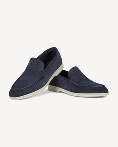 Brabion Unlined Capri Suede Loafer – Navy Slip-on Moccasins For Formal Events, Casual Slip-on Dress Shoes For Galas, Loafers With Removable Insole And White Sole, Slip-on Loafers With Textured White Sole, White Sole Textured Slip-on Loafers, Stitched Sole Slip-on Loafers For Galas, Classic Low-top Moccasins With Rubber Sole, Slip-on Loafers With Stitched Sole For Galas, Classic Low-top Moccasins With Stitched Sole