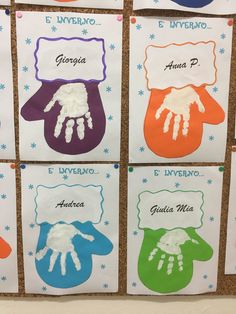 handprints are displayed on the bulletin board