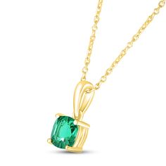 This beautiful necklace features a lively green cushion-cut lab-created emerald, perfect for celebrating a May birthday. As many as seven additional pendants can be added to the necklace to represent the ones you love. Styled in 10K yellow gold, the birthstone pendant sways from an 18-inch cable chain that secures with a spring-ring clasp. Square Emerald Necklace For May Birthstone, 14k Gold Emerald Necklace For May Birthstone, Green Gemstone Birthstone Necklace In 14k Gold, 14k Gold Green Emerald Birthstone Necklace, Green Cushion Cut Jewelry For May Birthstone, 14k Gold Green Birthstone Pendant Necklace, Green Cushion Cut May Birthstone Jewelry, Green Gold-plated Emerald Necklace For May Birthstone, Emerald Birthstone