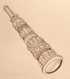 a pencil drawing of an old fashioned toothbrush with intricate designs on the top and sides