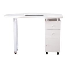 a white desk with two drawers on it