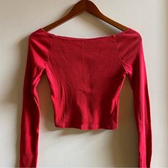 Never Worn! Red Fitted Cotton Tops, Trendy Fitted Red Tops, Fitted Red Long Sleeve Tops, Chic Red Stretch Tops, Chic Red Cotton Tops, Red Fitted Chic Top, Chic Fitted Red Top, Fitted Red Tops For Spring, Tops Brandy Melville