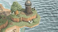 an island with a lighthouse on top of it