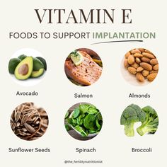 MAKE IT STICK Vitamin E is one of my favourite vitamins to help support the uterine environment and improve implantation High dose vitamin E supplement has been shown to improve IVF outcomes But like always we can improve our vitamin E profile by including these foods into our diet too And remember, the best way to support implantation and overall fertility is by taking an all round approach and improving 👉Improve egg health 👉Enhanced Gut Health 👉Optimized Hormone Health and Cycle Re... Foods For Egg Health Fertility, Fertility Hacks, Improve Egg Quality Fertility, Fertility Vitamins, Pregnancy Vitamins, Hormone Nutrition, Fertility Supplements