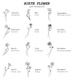 the birth flower chart is shown in black and white