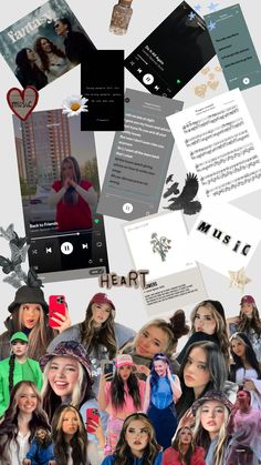 the collage shows many different photos and text on it, including an image of a woman