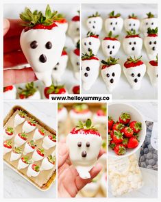 there are pictures of strawberries with faces in the form of teeth and strawberrys