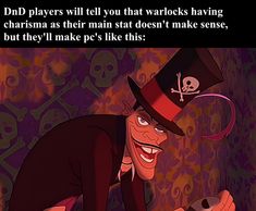 a cartoon character wearing a top hat and holding a cell phone in his hand with the caption, dnd players will tell you that warrocks having