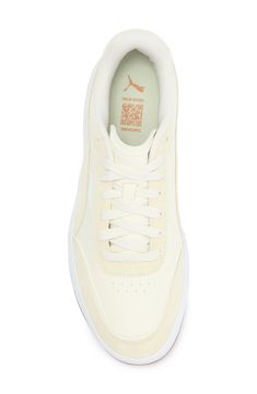 Show off this sporty, trainer-inspired sneaker constructed in a sleek monochrome design with a padded collar, insole cushioning and a grippy sole. Leather and synthetic upper/textile lining/rubber sole Imported Classic Suede High-top Sneakers With Perforated Toe Box, Sporty Synthetic Slip-on Sneakers With Textured Sole, Mid-top Synthetic Puma Sneakers, Monochrome Design, Warm White, Nordstrom Rack, Womens Sneakers, Rubber Sole, Size 6