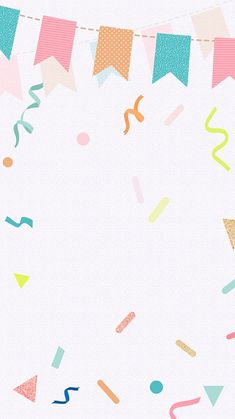 a party banner with confetti, streamers and streamers in pastel colors