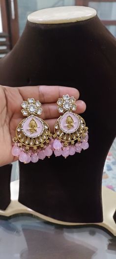 *Beautiful Premium Quality Long Earrings  *Combination Of Kundan and Pink Monalisa Stones  *Front Side is Monalisa Stone With Kundan *Pearls And Kundan Are Of Original Quality *For More Beautiful Collection, Check At https://www.etsy.com/shop/placeoffashion *Earring Closure: Push Back *It is a Bridal or Partywear Earrings *It Will Give You a Unique and Beautiful Look  *You Can Wear This Beautiful Set At Dress or Saaree  *The Colour Combination Of This Set Is Very Unique , It can go With Any Of T Pink Earrings For Celebration, Pink Pearl Earrings For Festivals As Gift, Traditional Pink Chandelier Earrings For Gift, Pink Pearl Earrings For Gift And Festivals, Pink Pearl Earrings For Festivals And Gifts, Pink Dangle Earrings For Festivals, Pink Chandelier Earrings As Festival Gifts, Pink Danglers For Gift, Pink Chandbali Bridal Earrings Gift