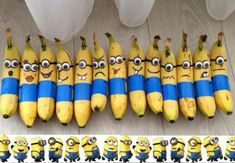 there are many bananas that have been made to look like minion faces on them