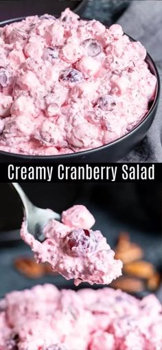 two pictures showing the process of making cranberry salad