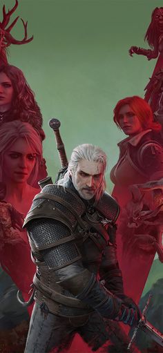 the witch's blood poster is shown in red and green tones, with many other characters