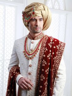 Handcrafted Designer Sherwani for groom made from the finest fabric will make you feel like a king on the happiest & most important day of your life.you can customize it according to your measurement as the fitting make it more beautiful to wear.COST INCLUDES SHERWANI,PANTS & STOLE(Dupatta) Wedding Suits Groom Unique, Sherwani Wedding, Moti Mala, Indian Groom Dress, Sherwani For Men Wedding, Mens Wedding Suits, Groom Dress Men, Wedding Outfits For Groom, Indian Groom Wear