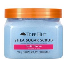 Scrub away the day and reveal soft, glowing skin with our Tree Hut Exotic Bloom Shea Sugar Scrub! Made with real Sugar, Shea Butter, Lavender Oil, Hemp Seed Oil, and a blend of six natural oils, this body scrub deeply nourishes and balances skin's hydration to help restore skin's natural glow. The thoughtful ingredients work together to hydrate, renew, and smooth skin while removing dull, dry skin. Plus, our Exotic Bloom Shea Sugar Scrub smells like a luxurious floral bloom with notes of freesia Butter Scrub, Shea Sugar Scrub, Miami Trip, Bath Stuff, Exfoliating Body Scrub, Sugar Body Scrub, Natural Exfoliant, Sugar Body, Macadamia Oil