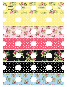 a variety of flowered paper tapes with polka dots and flowers on the edges, all in different colors