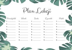 a printable planner with palm leaves on it and the words plan - sebey