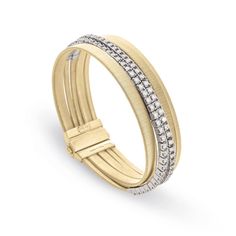 Marco Bicego Jewelry - 18K Yellow Gold Five Strand Double Pave Diamond Bracelet | Manfredi Jewels Masai Jewelry, Bracelet With Diamonds, Coil Bracelet, Pave Diamond Band, Marco Bicego, Italian Jewelry, Yellow Gold Jewelry, House Gifts, Diamond Bracelets