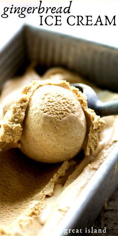 a scoop of gingerbread ice cream in a pan