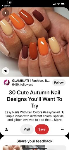 Nail September Colors, Fall Nails Browns And Oranges, Demure Halloween Nails, Gel Nails August 2023, October Nails Solid Color, Going Into Fall Nails, Gel Overlay Nails Design Fall, Cute Simple Thanksgiving Nails, Orange Color Nail Designs