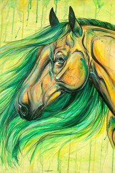 Green horse canvas painting wall art for equestrians. Roots Painting, Horse Art Painting, Colorful Horse Art, Equine Artwork, Horse Canvas Painting, Horse Art Print, Horse Illustration, Equestrian Decor, Horse Portrait