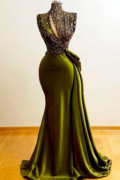 Green Prom Dresses Olive Green Prom Dress, High Neck Evening Gown, Green Mermaid Prom Dress, डिजाइनर कपड़े, High Neck Prom Dress, Green Prom, Strapless Prom Dress, Cheap Evening Dresses, Sleeveless Gown