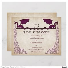 Any wedding would be better with a little dragon fire. The coordinating pieces of this dragonfire wedding invitation suite feature dragons and flames in ink with Celtic text on a parchment background. Perfect for your magical wedding, wizard wedding, Viking wedding, or epic fantasy wedding. Order your printed invitations and party supplies or download your digital invitations now for a day they'll never forget! Magic The Gathering Wedding Invitations, Zelda Wedding Invitations, Fantasy Themed Wedding Decor, Dragon Theme Wedding, Nerdy Save The Date, Nerd Wedding Invitations, Dnd Wedding Invitations, Skyrim Wedding Theme, D&d Wedding Ideas