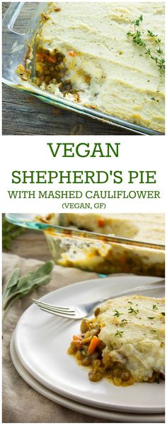 the cover of vegan shepherd's pie with mashed cauliflower