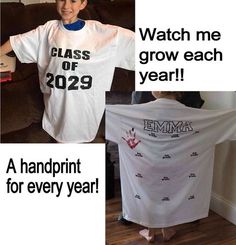 a young boy holding up a t - shirt with the words class of 2099 printed on it