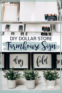 dollar store sign with potted plants in front of it and the words diy dollar store