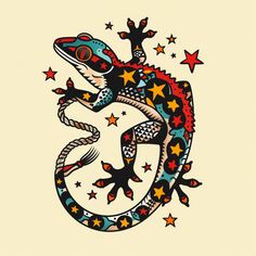 Gecko Tattoo Master Kit Traditional Gecko Tattoo, Party Animal Tattoo, Gemini Traditional Tattoo, Tree Frog Tattoo Design, Belly Rocker Tattoo, Get What You Get Tattoo, Traditional Jaguar Tattoo, American Traditional Octopus, American Trad Flash