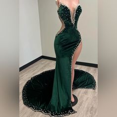 Like New Only Used For Photoshoot. Luxury Velvet Gown With Crystal Embellishments, High Split With Skin Tone Mesh, Corset Back With Built In Bra. Mesh Corset, Velvet Gown, Corset Back, Crystal Embellishment, Skin Tone, Dress Collection, Skin Tones, Embellishments, Split