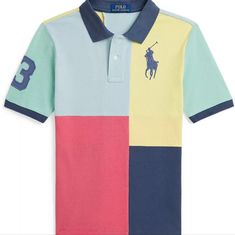 Brand New With Tags Polo Ralph Lauren Big Boys Big Pony Cotton Mesh Polo Shirt Product Details Size 10/12 This Polo Shirt Features A Bold Patchwork Design, Our Iconic Big Pony, And A "3" Patch That Represents The Number Worn By A Polo Team's Strongest Player. Two-Button Placket Tennis Tail Ribbed Polo Collar Signature Embroidered Big Pony At The Left Chest Imported Polo Team, Polo Ralph Lauren Kids, Polo Pony, Ralph Lauren Kids, Block Design, Boys Top, Patchwork Designs, Colour Block, Polo Collar