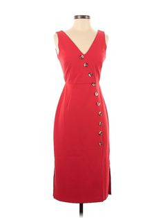 Vince Camuto Casual Dress Size: 0 Red Dresses - used. 88% POLYESTER, 12% SPANDEX, Midi, V Neck, Solid, Midi/Calf Length, Sleeveless | Vince Camuto Casual Dress: Red Solid Dresses - Size 0 Red Cocktail, Red Cocktail Dress, Red Dresses, Solid Dress, Dress Red, Vince Camuto, Casual Dresses For Women, Red Dress, Casual Dress